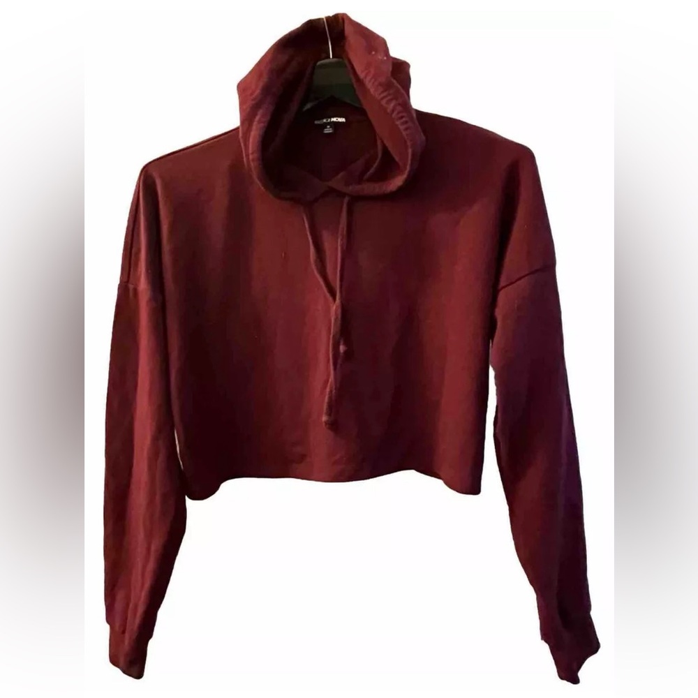 Fashion Nova Womens M Burgundy Cropped Sweatshirt Hoodie